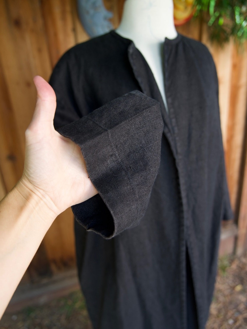 Vintage 100% Linen Black Long Pea Coat Casual Minimalist Made In USA Woman's M - Picture 5 of 17